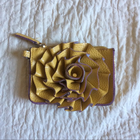 SOLD Rose Ruffle Coin Pouch Yellow - Picture 4 of 5